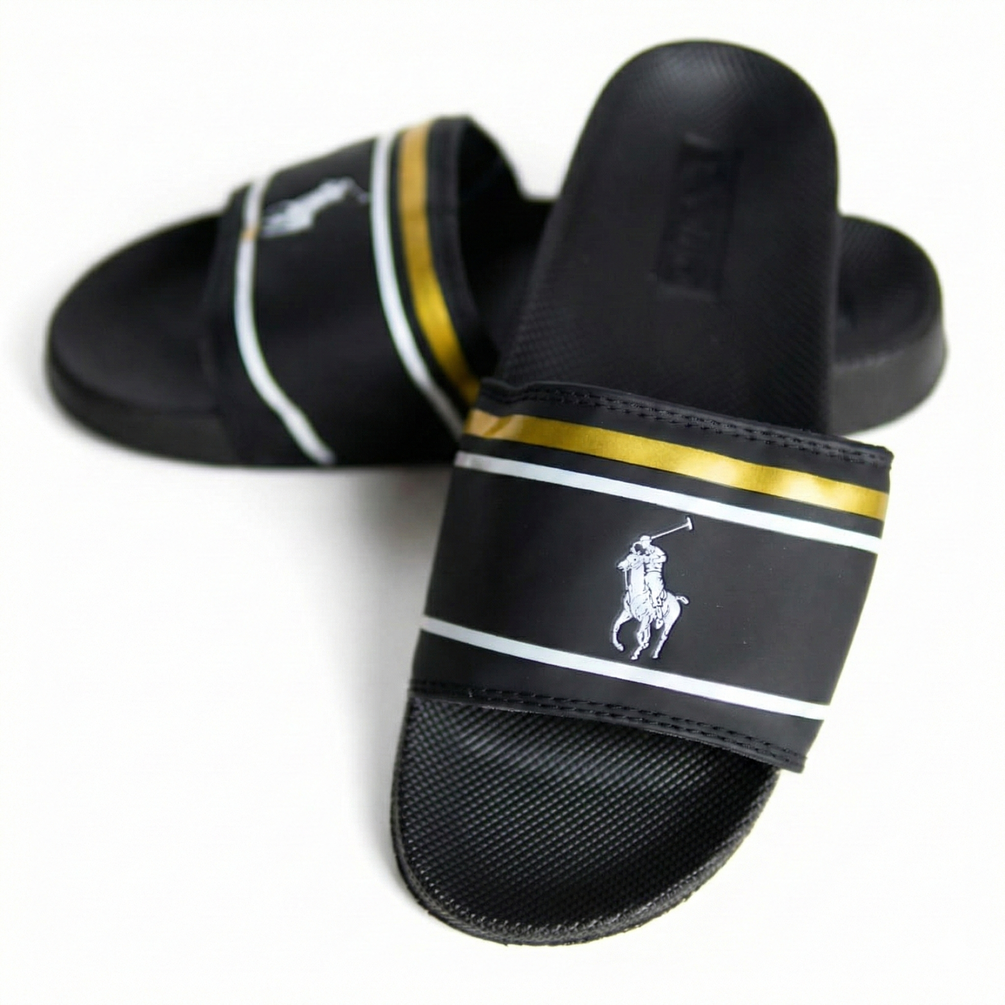 POLO SLIDE - BLACK GOLD STRIPE